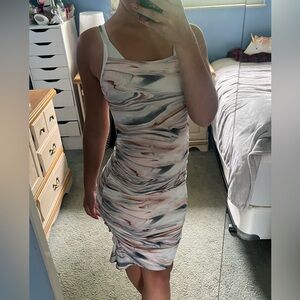 SHEIN high low, muted multicolor, large tight dress with ruching on the side